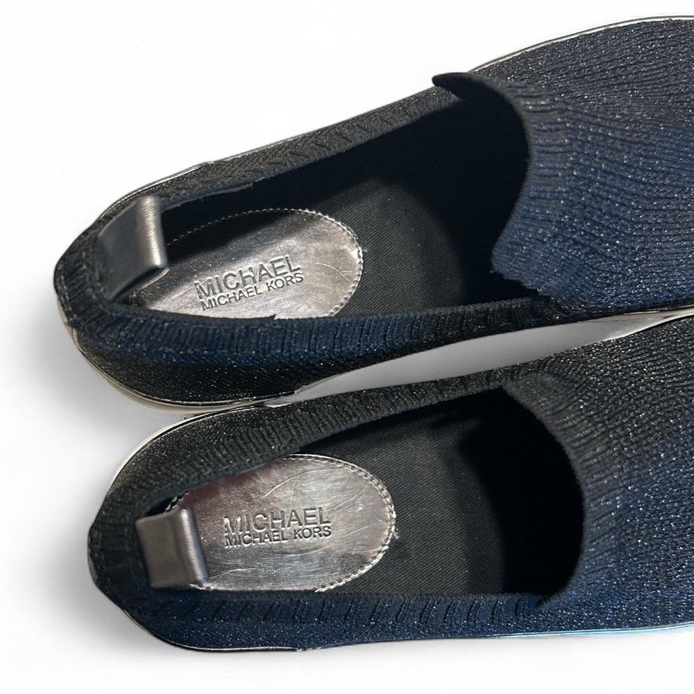 Michael Kors Skyler Black Metallic Knit Slip On Sneaker Size 9 - Picture 8 of 11
